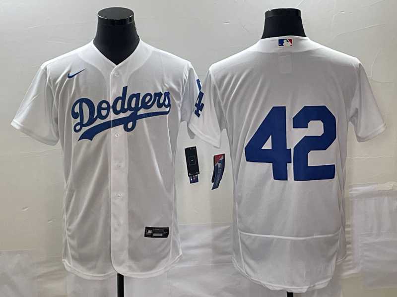 Men%27s Los Angeles Dodgers #42 Jackie Robinson White No Name Stitched Flex Base Nike Jersey